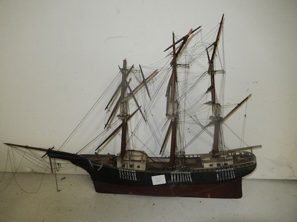 Antique Windjammer: Fine old, very restorable ship model. Model dates to early 20th century. 40” x 12” x 30”
