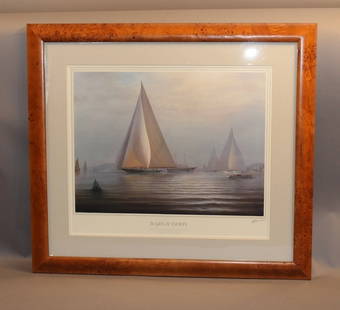 America's Cup Yacht Shamrock by Tim Thompson: Framed print of the America's Cup yacht Shamrock V by Tim Thompson. Double matted and framed in burlwood. 33" long x 29" tall