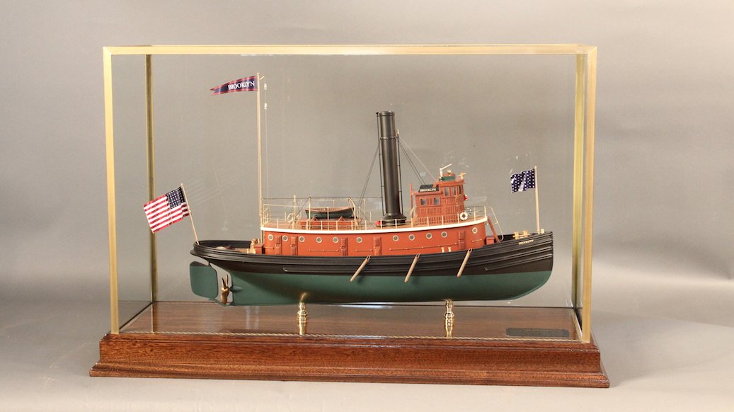 Model of the Tug Boat Brooklyn: Cased model of the tug boat 'Brooklyn'.