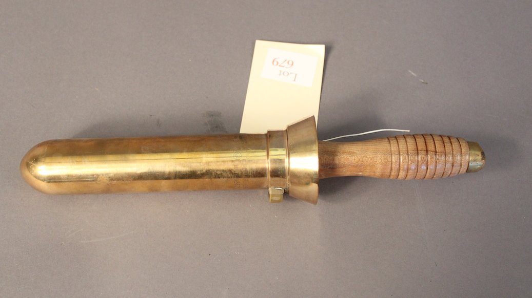 Morse Diving Equipment Diver's Knife: Mark V diver's knife engraved on brass knife engraved on brass sheath Morse Diving Equipment Co., Rockland, Mass 02370. Maple handle, serrated and sharp edge blade. Built to U.S. Navy specifications.