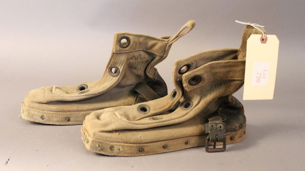 Canvas Diver's Boots with Wood Treads.: Canvas diver's boots with wood treads and leather straps.