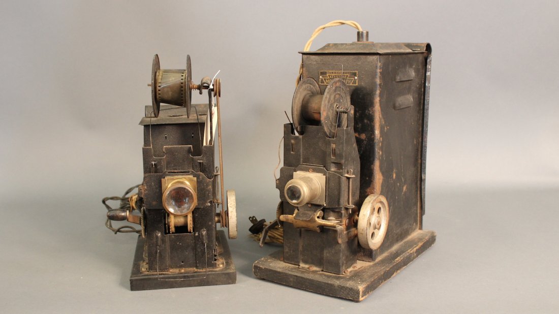 Pair of 35 mm projectors by Keystone: Pair of 35 mm film projectors by "Keystone" of Boston. The larger is "Moviegraph".