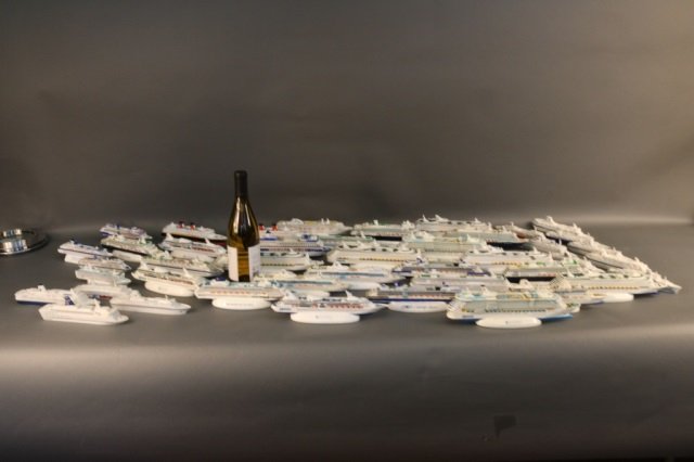 Group of 42 various cruise ships: 42 various cruise ship models including Regency, Crown del Mar, MS Seaward, Holiday, Norwegian Gem etc... 6" - 12".