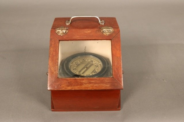 Gimbaled Boat Compass in Wood Binnacle Box (1 of 3)