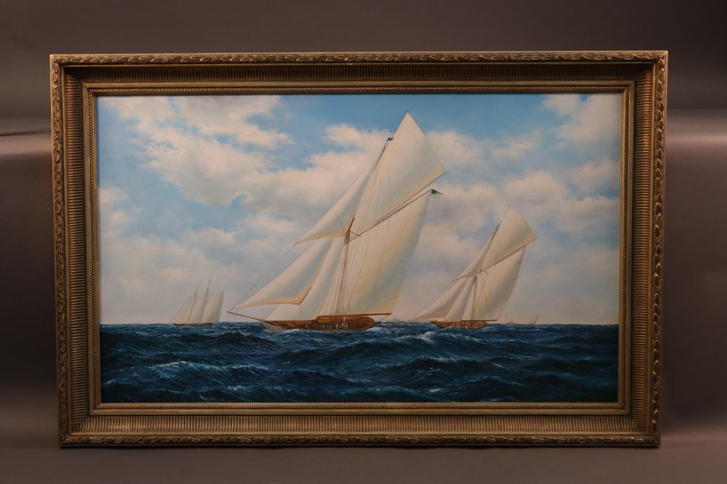 Oil Painting Titled "Defender Leads Valkyrie" 1895 (1 of 4)