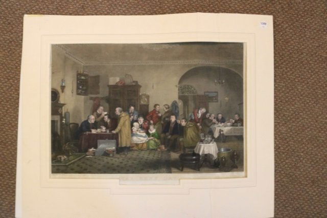 Engraving "Rent Day": Engraving "Rent Day" with matting. Provenance: Haley and Steele. Dimensions: 16" H x 24" L *This lot is part of a maritime antique auction of ship models, nautical relics, marine paintings, boat parts