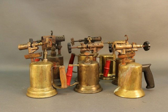 Lot of Gas Torches: Lot of gas torches. Various sizes. Weight: 11lbs *This lot is part of a maritime antique auction of ship models, nautical relics, marine paintings, boat parts, yachting collectibles, steamship and oce