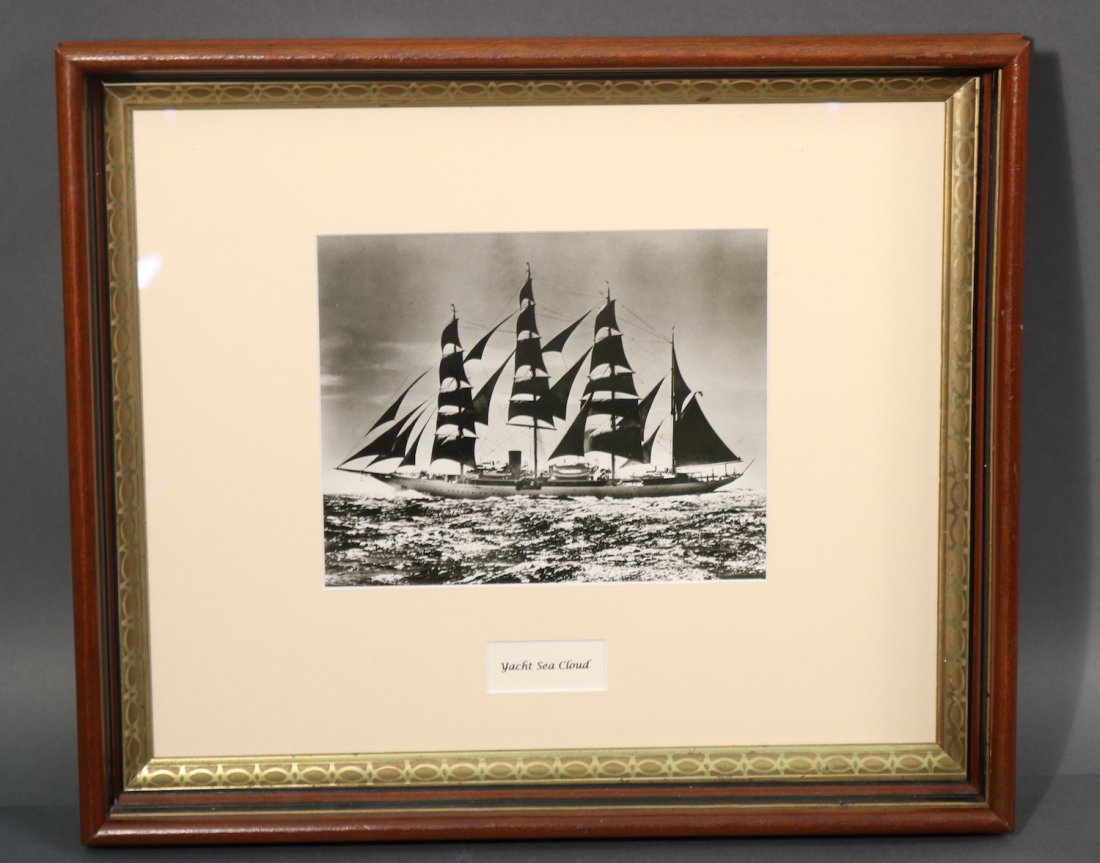 Rosenfeld Photo of "Sea Cloud": Morris Rosenfeld photograph of Marjorie Merriwather Post famous yacht "Sea Cloud". Framed. *This lot is part of a maritime antique auction of ship models, nautical relics, marine paintings, boat parts
