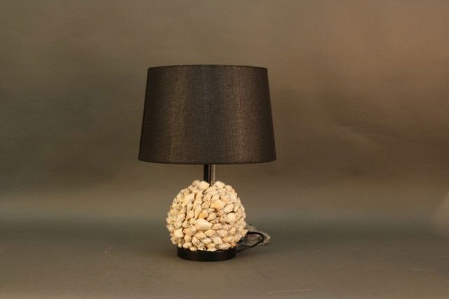 Seashell Lamp with Black Shade: Seashell lamp with black shade. *This lot is part of a maritime antique auction of ship models, nautical relics, marine paintings, boat parts, yachting collectibles, steamship and ocean liner memorabi