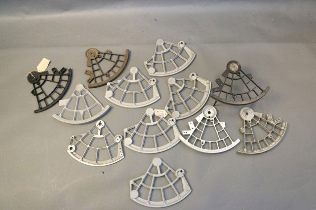 Group of 12 Sextant Frames: Lot of twelve assorted aluminum navigators sextant frames. Weight: 7lbs *This lot is part of a maritime antique auction of ship models, nautical relics, marine paintings, boat parts, yachting collecti