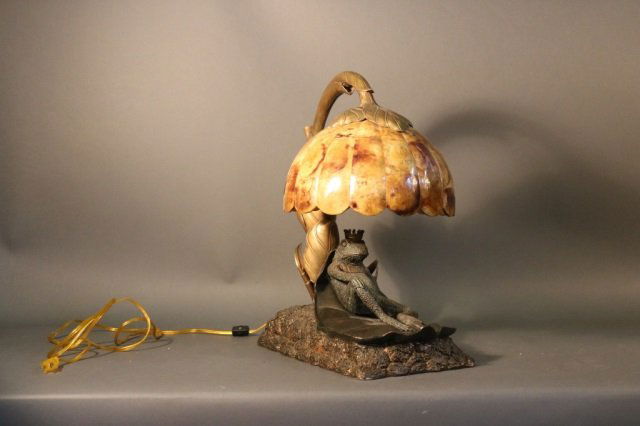 Bronze Lamp of Frog on Lily Pad (1 of 3)