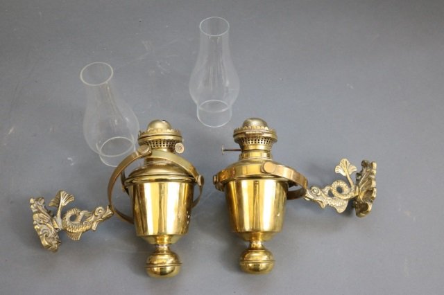 Pair of Gimballed Brass Yacht Lamps (1 of 3)