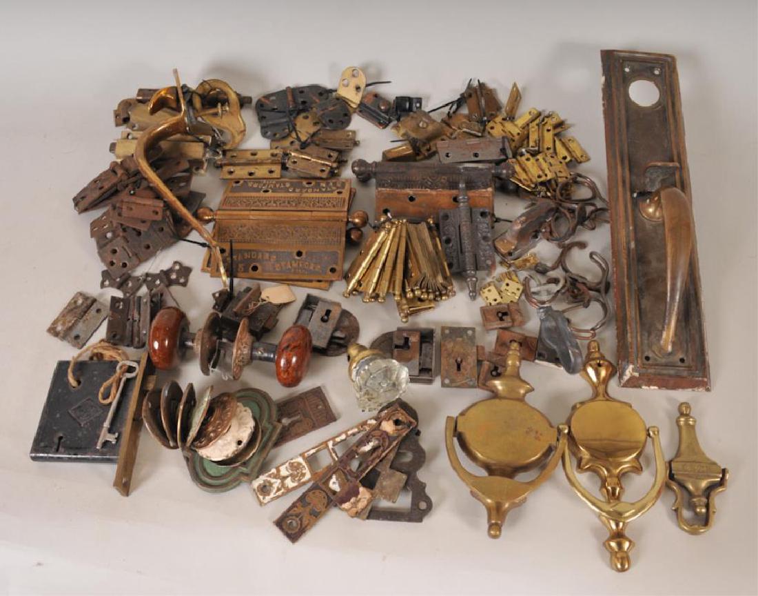 Over 130 Pieces of Vintage Hardware: Hinges, locks, knobs, hooks, door knockers, screws and miscellaneous hardware (Ref. C730, E6638, D1156, D1437, D1438, D1439)