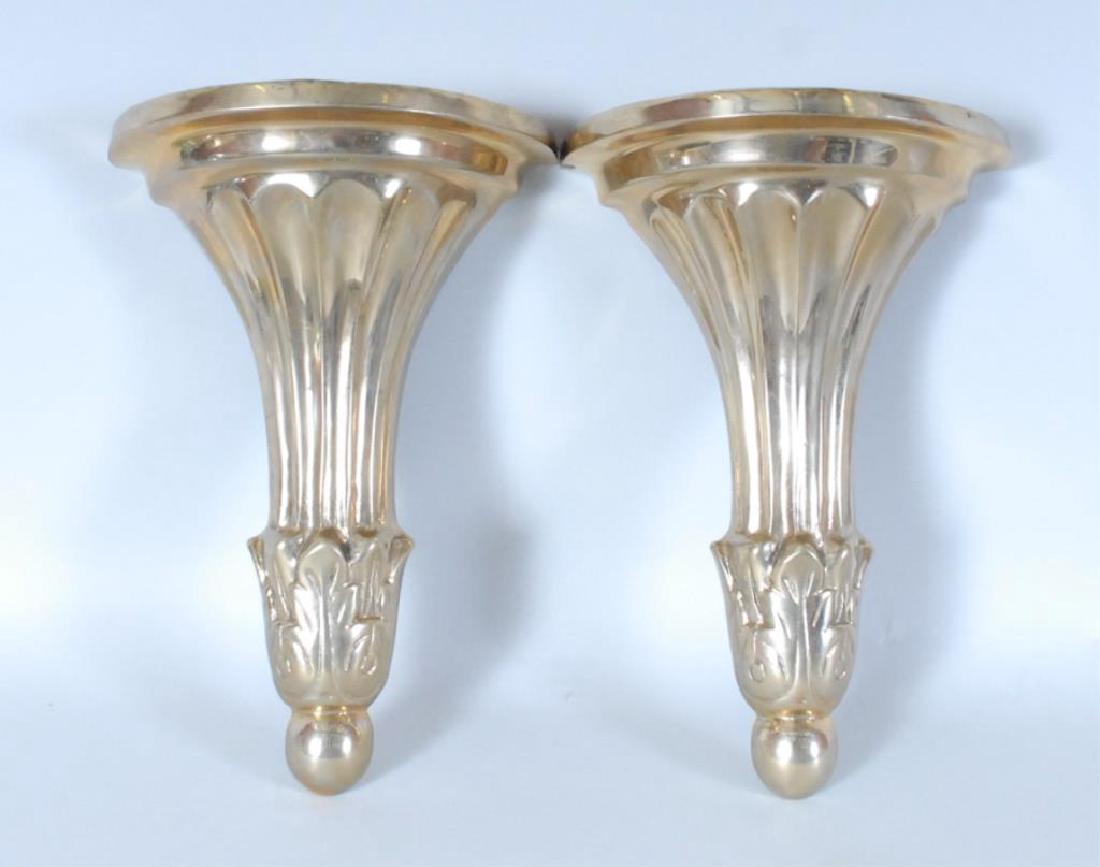 Pair of Brass Wall Brackets: Demilune shelf with tapering fluted support; 6 3/4"W, 9 1/2"H, 3 3/8"D (Ref. 11-1)
