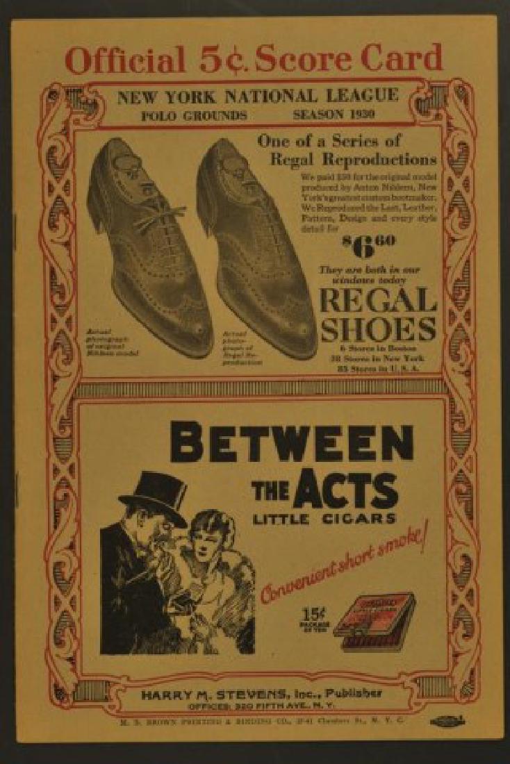 1930 NY Giants Official Scorecard (1 of 2)