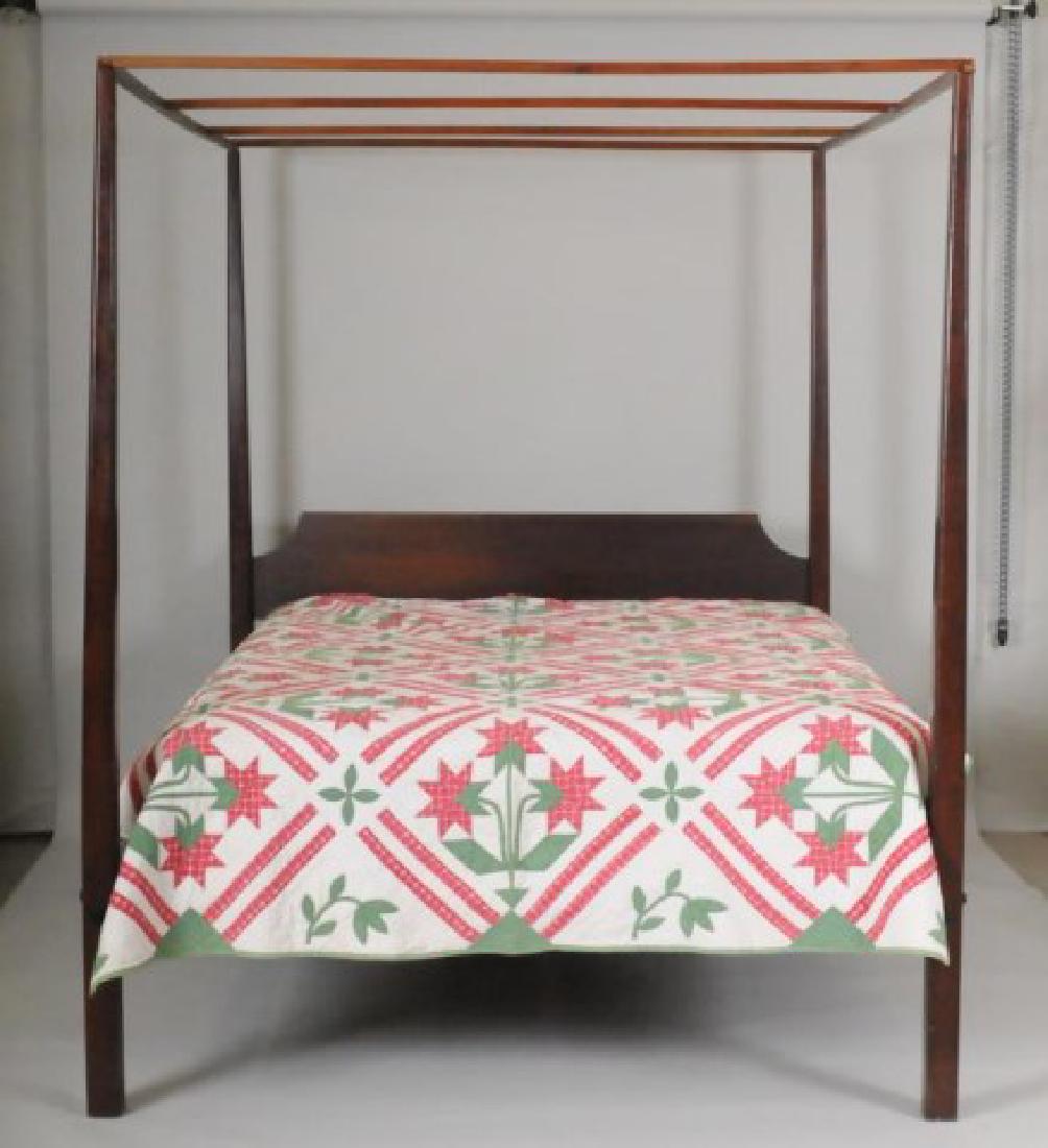 Queen Size Cherry 4-Poster Bed w/ Tester Top: Hand made period style four-poster bed with tester top, square tapered posts, shaped headboard, 20th century; 79"H, 86"L, 66"W; good condition (Ref. 11)