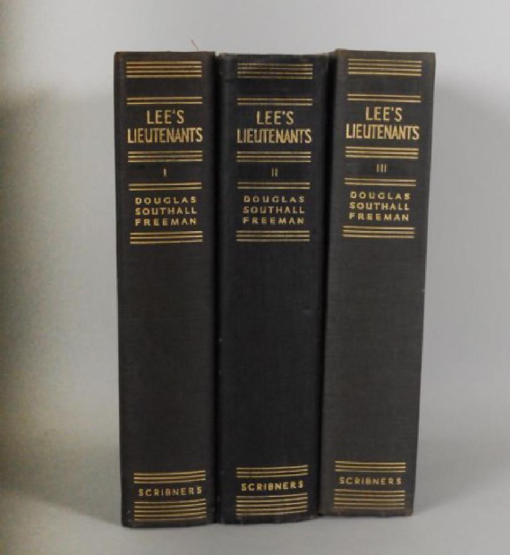Douglas Southall Freeman, 3 Robert E. Lee Books: Three-volume set {Lee's Lieutenants, A Study in Command}, New York: Charles Scribner's Sons, 1944; black cloth with gilt lettering; minor wear to edges and corners of cover and spine, handwritten note