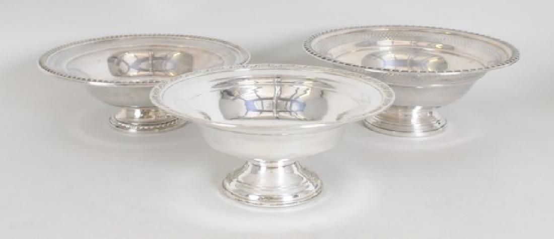 Three Weighted Sterling Silver Footed Bowls: 1. With gadrooned and reticulated edges, marked "Rogers / Sterling / Weighted Reinforced / 2031"; 9" dia., 3"H---2. With gadrooned and reticulated edges, marked "Sterling / Reinforced / With Cement"; 