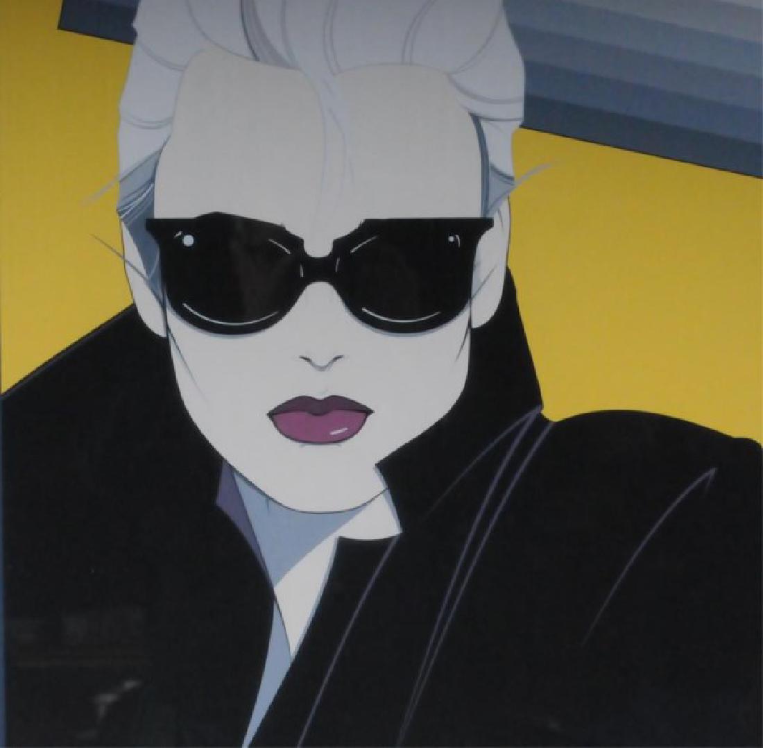 Patrick Nagel Serigraph: Commemorative No. 5 aka "Blonde in Sunglasses", after Patrick Nagel (American, 1945-1984); matted and framed; sight 23 1/4"W, 31 1/4"H; frame 33 1/8"W, 41 1/4"H