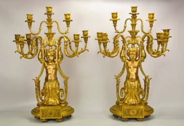 Pair 19th C. Louis XV Style Gilt Candelabra