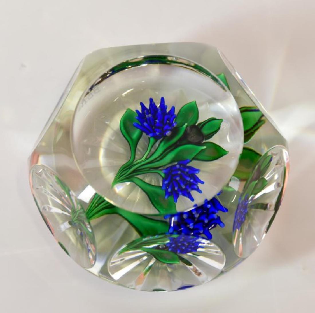 St. Louis Art Glass Paperweight: St. Louis, French,1979, No. 101/200, commemorative paperweight for Bergstrom Art Center 25th anniversary of The John Nelson Bergstrom Art Center and Museum, Neenah, Wisconsin; "The Blue Cornflowers" p