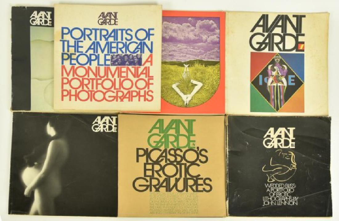 7 Avant Garde Magazines--Lennon, Picasso, Other: 1. Avant Garde #11, contains portfolio "Wedded Bliss", erotic drawings by John Lennon---2. Avant Garde #8, "Picasso's Erotic Gravures", illustrated with a series of erotic engravings done by Picasso i