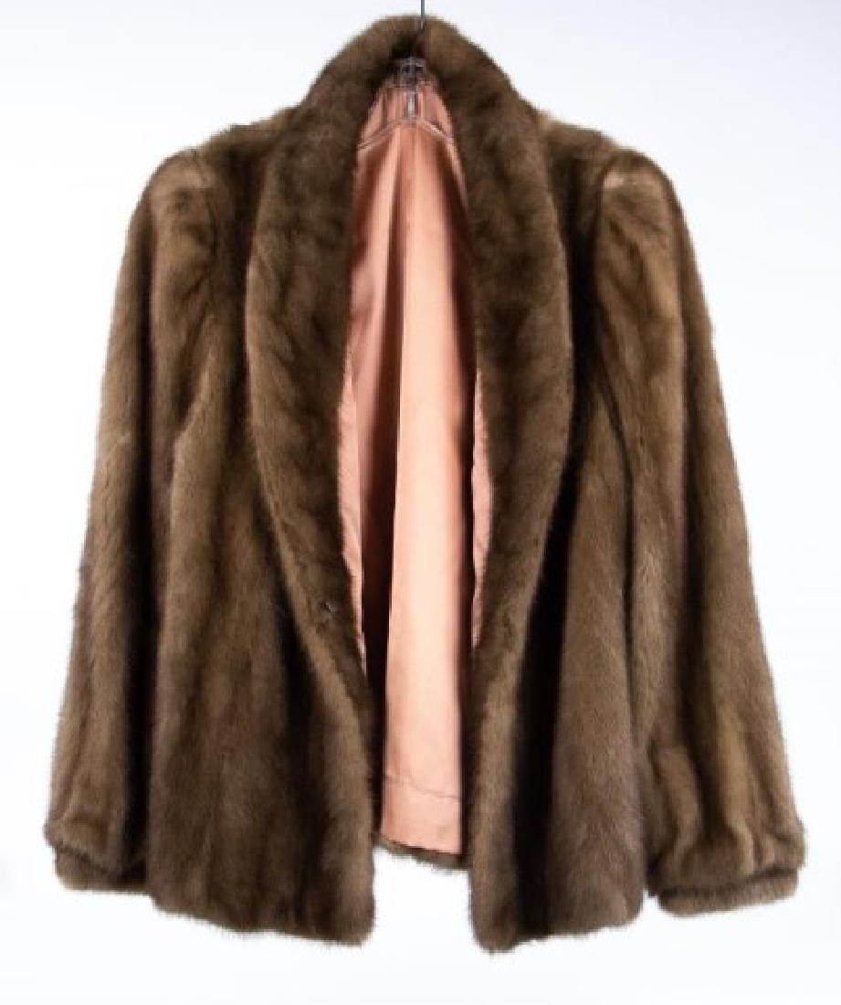 Brown Mink Jacket: Pocket on each side, approximate size small; approximately 25 1/2"L from shoulder seam to bottom edge