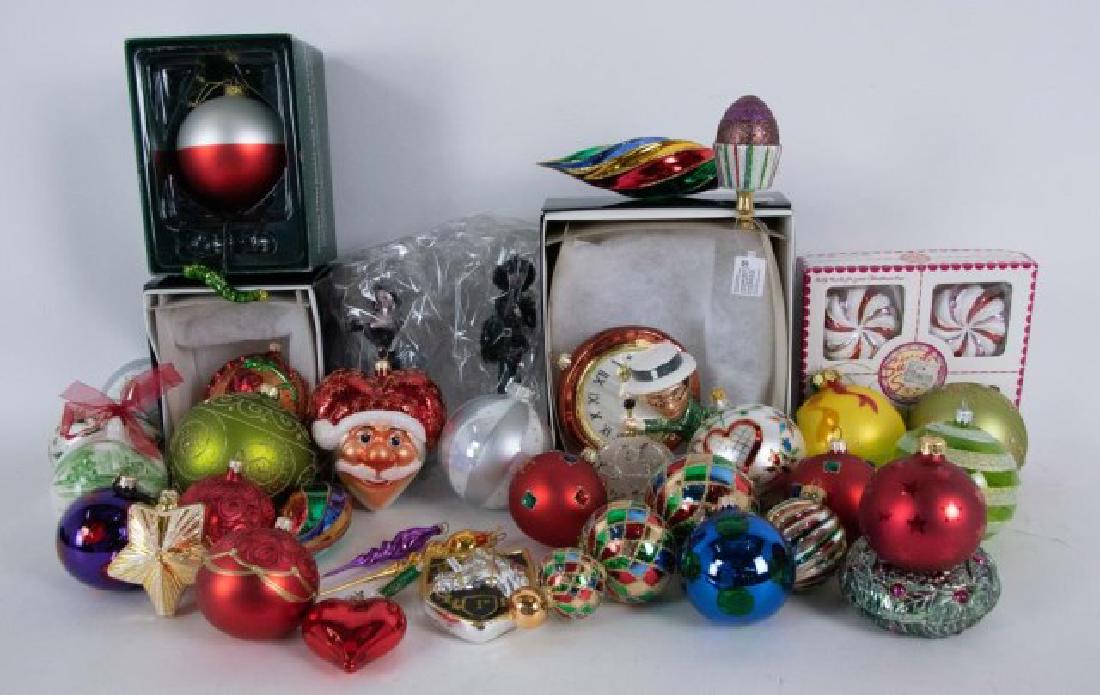 Radko & Other Glass Christmas Ornaments: Assortment of 38 glass Christmas ornaments, late 20th/21st century; including Radko, Dept. 56 Rep. Czech, Dept. 56 Poland, soffieria de carlini, Slovakia, Made in Germany, KC, Made in Poland, Republic