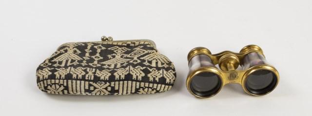 1889 Tiffany & Co. Mother of Pearl Opera Glasses: Tiffany & Co. opera glasses, brass frame with mother of pearl applied to barrels and eye pieces, one eye piece inscribed "Tiffany & Co. Union Square", the other inscribed "Tiffany & Co. New York", mon