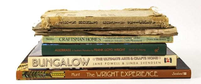 Gustav Stickley & Frank Lloyd Wright Books: 1. 1909 "Craftsman Homes", Gustav Stickley, New York: The Craftsman Publishing Company; cover in poor condition with losses and fraying, loose binding---2. "Craftsman Homes, Architecture and Furnishin