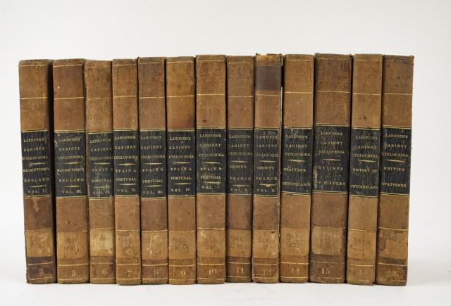 13 Early 19th C. Lardner's Cabinet Cyclopedia: 13 volumes, brown leather bound, spines with gilt striping and black spine label with gilt lettering; published in Philadelphia by Carey & Lea or Carey, Lea & Blanchard, Chestnut Street; including His