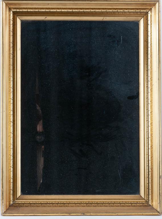 Gilt Wood Stenciled Cove-Molding Frame w/ Mirror: 19th century, gilt frame with stenciled cove molding; frame approx. 23" x 31"; rabbet approx. 18" x 26"---Dr. Jeffrey Willis Estate, Spartanburg, SC (Ref. 76)