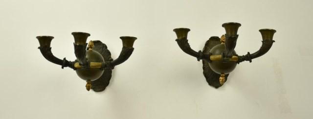 Pair Empire Gilt, Patinated Bronze 3-Light Sconces (1 of 8)