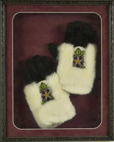 Framed Pair of Beaded & Fur Inuit Gloves (1 of 4)