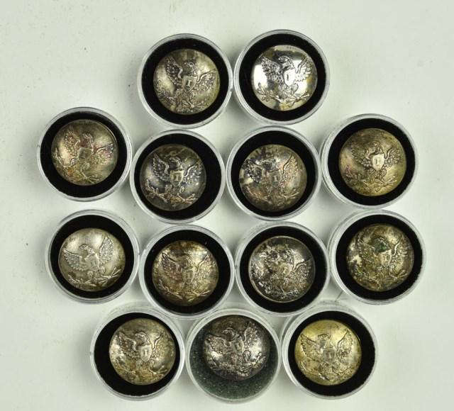 13 One-Pc. Convex Eagle Infantry "I" Coat Buttons (1 of 2)