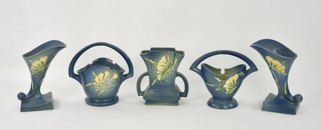 Five Roseville Blue Freesia Art Pottery (1 of 6)