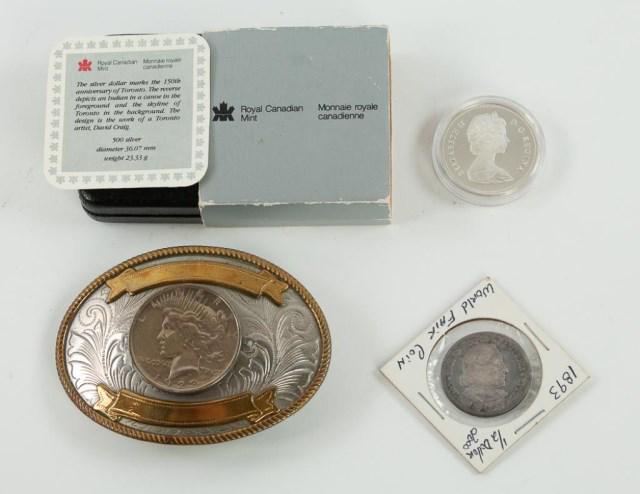 Silver Dollar Belt Buckle and Other Coins (1 of 8)