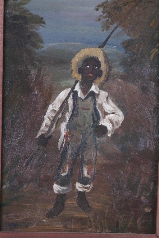 Oil Painting of Black Boy w/ Fishing Pole Oil on ar