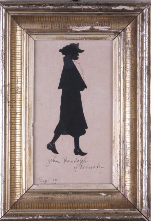 Full Length Cut & Paste Silhouette Full length cut: Full Length Cut & Paste Silhouette Full length cut and paste silhouette; inscribed in pencil beneath figure "John Randolph/of Roanoke."; inscribed in pencil lower left "Sept 10/1830"; housed in period