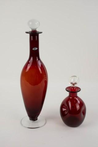 2 Blenko Art Glass Ruby Decanters w/ Stoppers (1 of 1)
