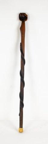 Folk Art Caved Walking Stick w/ Fist & Snake (1 of 8)