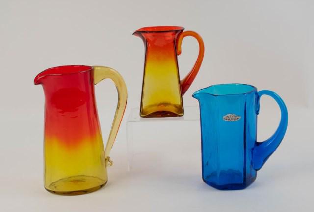 3 Etched Blenko Art Glass Pitchers (1 of 4)