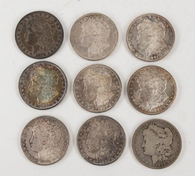 Nine Morgan Silver Dollars (1 of 7)