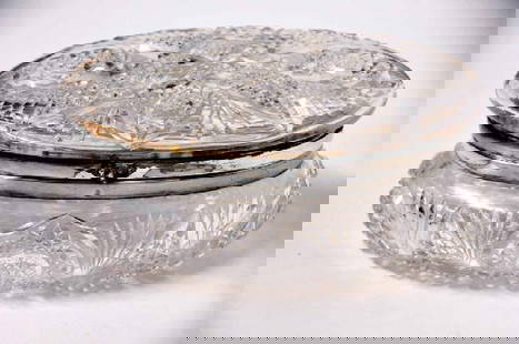J. Hoare & Company Cut Glass Dresser Box: Oval with hinged lid; signed "J. Hoare & Co. Corning 1853"; 4 1/4" x 7", 3"H