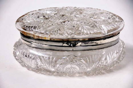 J. Hoare & Company Cut Glass Dresser Box: Oval with hinged lid; signed "J. Hoare & Co. Corning 1853"; 4 1/4" x 7", 3"H