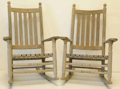 Pr. of Hyannis Port, Kennedy Family Style Rockers: Weathered finish; 27 1/2"W, 44"H; seat 22 1/2"W, 17 1/2"D; 32" rockers