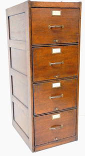 Four-Drawer Oak File Cabinet: Paneled sides; 19 1/2"W, 25 1/4"D, 51 5/8"H