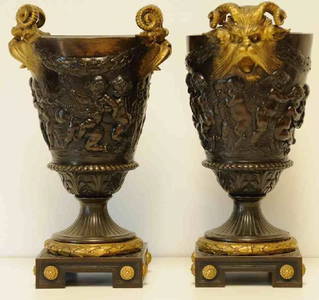 182: Pair French Bronze Dore Urns