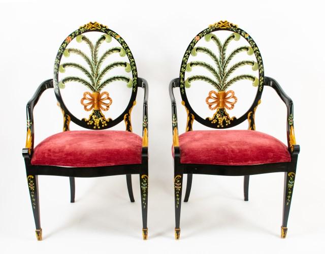 Pr. Painted Hepplewhite Style Arm Chairs (1 of 8)