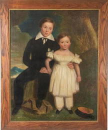 Large 19th C. Portrait of Siblings